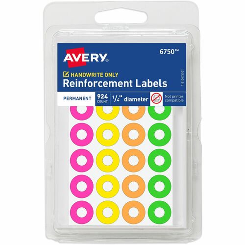 Avery® AVE06750 Avery® Reinforcement Stickers, 1/4" , Neon, 924 Total (6750)