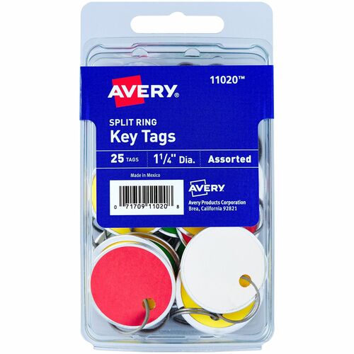Avery® AVE11020 1-1/4" Key Tags, Split Ring, Assorted Colors, 25 Tags (11020)