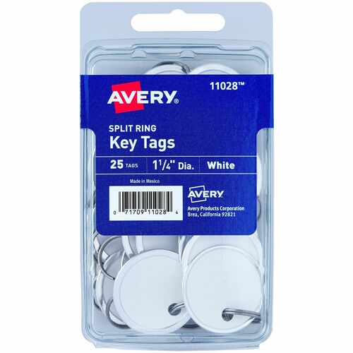Avery® AVE11028 1-1/4" Metal Rim Key Tags, Split Ring, White, 25 Tags (11028)