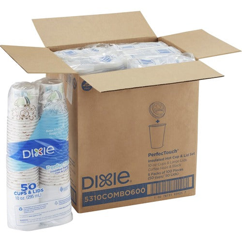 Dixie DXE5310COMBO6 PerfecTouch 10 oz Hot Coffee Cup and Lid Sets by GP Pro