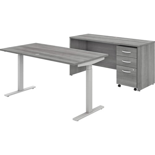 Bush Business Furniture BSHSTC017PGSU Studio C 60W Height Adjustable Standing Desk With Credenza And File Cabinet