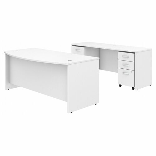 Bush Business Furniture BSHSTC009WHSU Studio C 72W x 36D Bow Front Desk and Credenza with Mobile File Cabinets