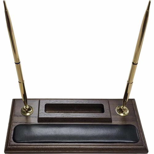 Dacasso DACA8412 Walnut & Leather Double Pen Stand/Cell Phone Holder
