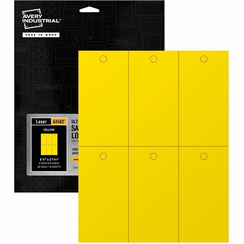 Avery® AVE62402 Avery® UltraDuty Plastic Tags, 5.5" x 2.83" , Yellow (62402)