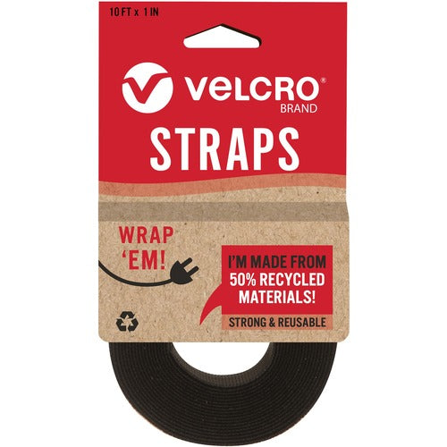 VELCRO® VEK30188 Strap,Adjustable,Reusable,Recycled,1"x10',Black
