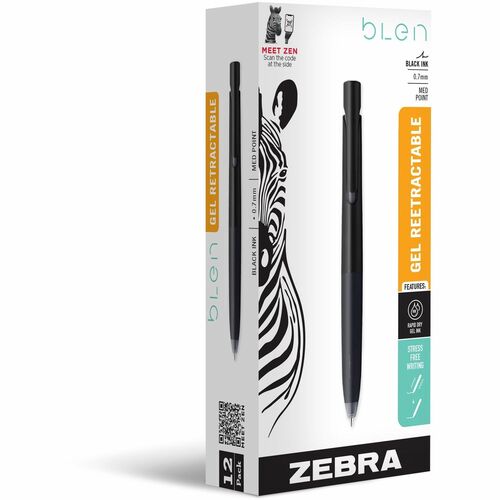 Zebra Pen ZEB41410 bLen Retractable Gel Black Barrel 0.7mm Dozen