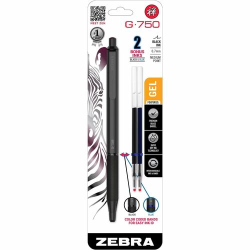 Zebra Pen ZEB49811 G-750 Gel Retractable 0.7mm Black 1Pk