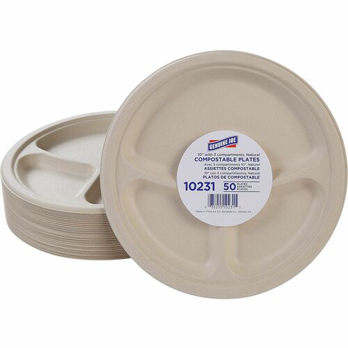 Genuine Joe GJO10231 10" 3-Compartment Compostable Plates