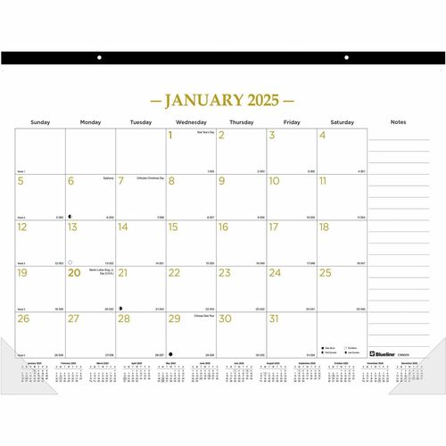Blueline REDC199003 Classic Gold Monthly Desk Pad Calendar