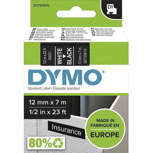 Dymo DYMS0720610 S0720610 D1 45021 Tape 12mm x 7m White on Black