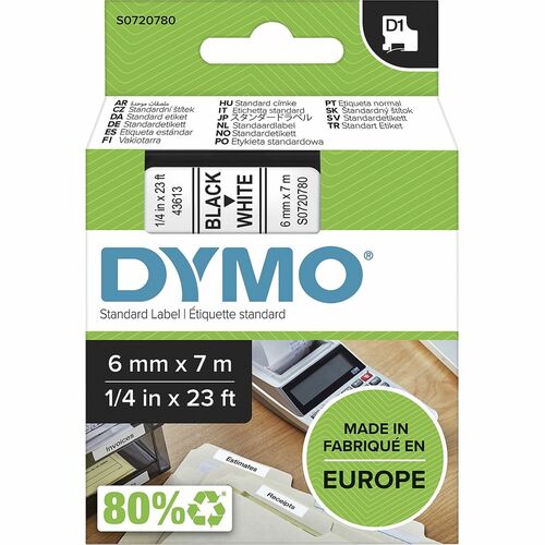 Dymo DYMS0720780 S0720780 D1 43613 Tape 6mm x 7m Black on White