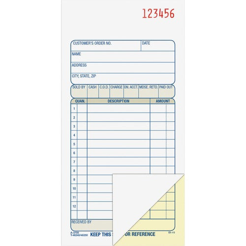 Adams ABFDC3705 Carbonless 2-part Numbered Sales Order Books