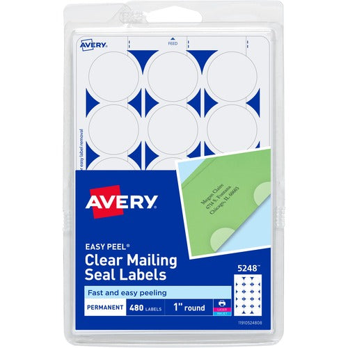 Avery® AVE05248 Avery® Printable Mailing Seals, Clear, 1" Diameter, 480 Labels (5248)