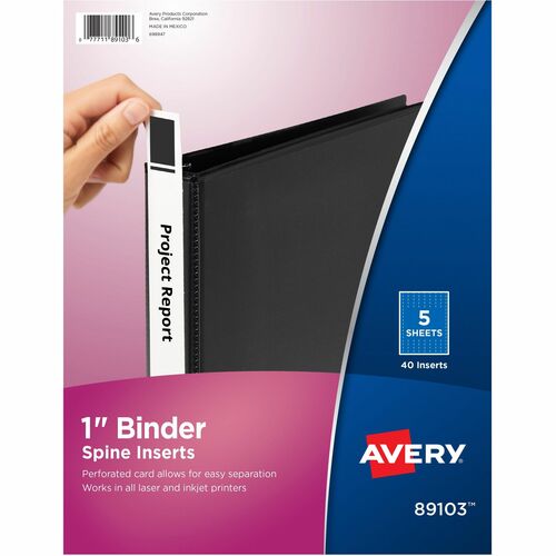 Avery® AVE89103 Binder Spine Insert - 1" Sheet - White - 40 / Pack