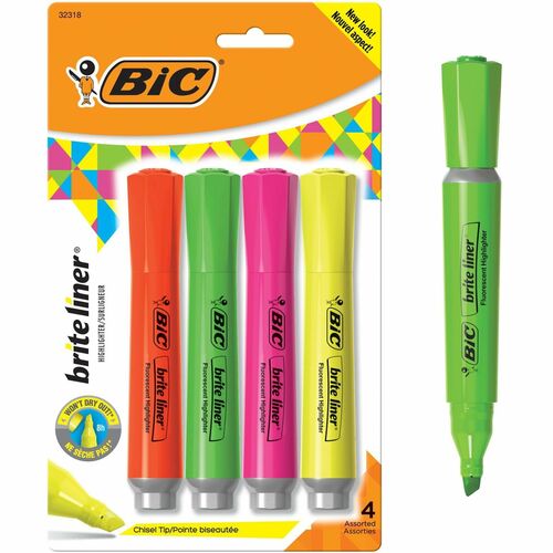BIC BICBLMGP41ASST Brite Liner Grip XL Highlighters, Assorted