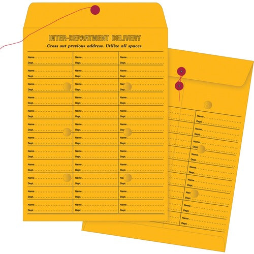 Quality Park QUA63562 Double Sided Inter-Depart. Envelope - Interoffice - 10" Width X 13" Length - 28 Lb - String/Button - Kraft - 100 / Box - Brown Kraft