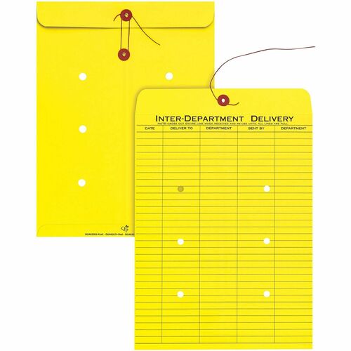 Quality Park QUA63576 Standard Style Inter-Department Envelope - Interoffice - 10" Width X 13" Length - 28 Lb - String/Button - 100 / Box - Yellow