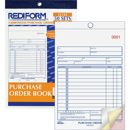 Rediform RED1L141 3-Part Carbonless Purchase Order Book