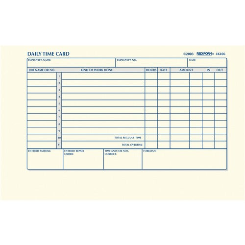 Rediform RED4K406 Daily Time Clock Cards