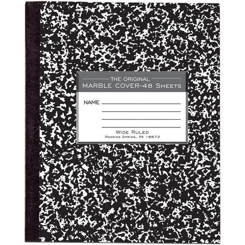 Roaring Spring ROA77333 Wide Ruled Flexible Cover Composition Book, 8.5" x 7" 48 Sheets, Black Marble
