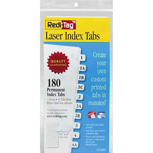 Redi-Tag RTG33001 Laser Printable Index Tabs
