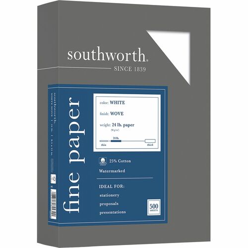 Southworth SOU404C 24Lb 25% Cotton Business Paper - Letter - 8.50" X 11" - 24 Lb Basis Weight - Recycled - 25% Recycled Content - Wove - 500 / Box - White